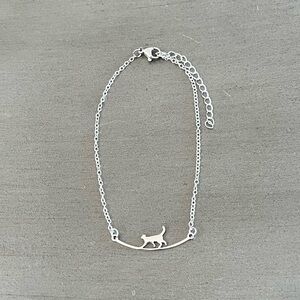 Silver Cat Kitten Kitty Link Lobster Claw Ankle Anklet Stainless Steel Bracelet
